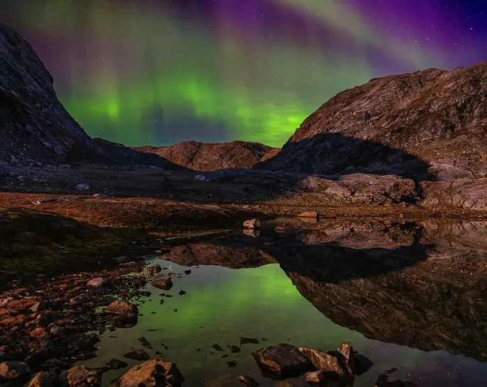 Framed Print : Northern Lights reflection in a pond during full moon at the Sermilik (Sermiligaaq) Icefjord in East Greenland, Ammassalik, Kingdom of Denmark Framed Print : Northern Lights reflection in a pond during full moon at the Sermilik (Sermiligaaq) Icefjord in East Greenland, Ammassalik, Kingdom of Denmark