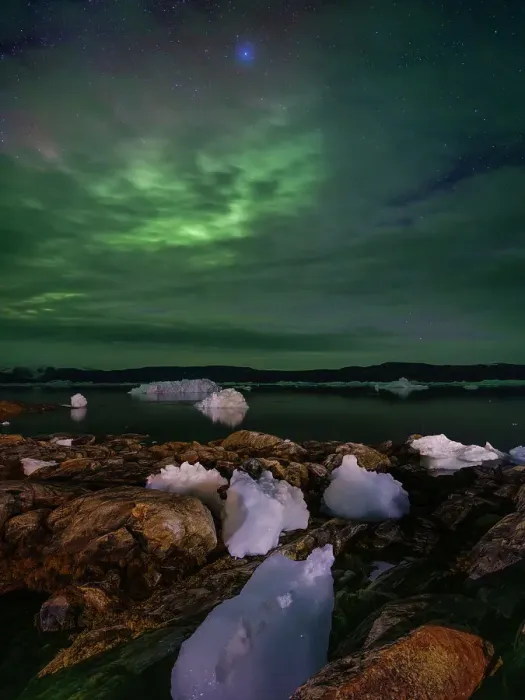 Framed Print : Northern Lights over the Sermilik (Sermiligaaq) Icefjord in East Greenland, Ammassalik, Kingdom of Denmark
