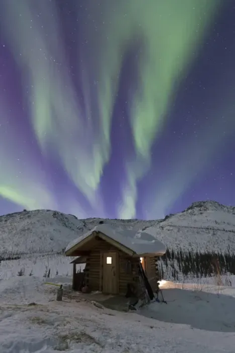 Framed Print : Northern Lights shimmer over the Caribou Bluff cabin in the White Mountain National Framed Print : Northern Lights shimmer over the Caribou Bluff cabin in the White Mountain National