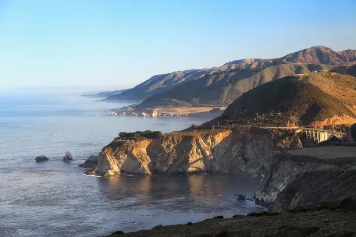 Framed Print : Northward view of Coastline from Big Sur, California at sunrise
