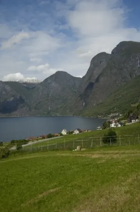 Framed Print : Norway, Aurland near Flam. View of Aurland Fjord an arm of Sogne Fjord, the longest