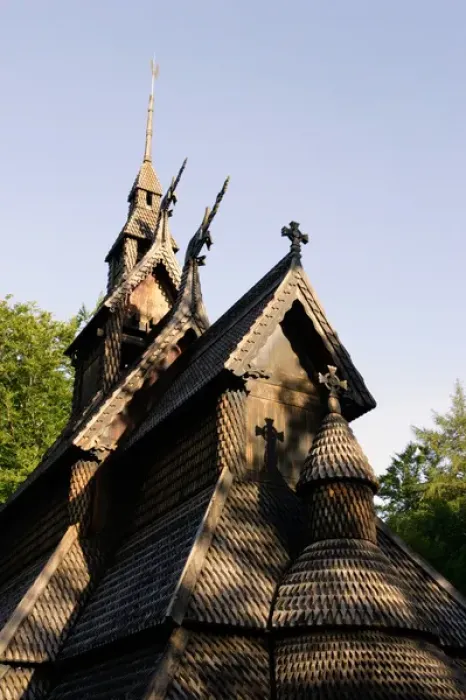 Framed Print : Norway, Bergen, Fantoft Stave Church in morning light Framed Print : Norway, Bergen, Fantoft Stave Church in morning light