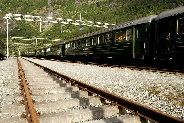 Norway, Flam. Flam Railway (aka Flamsbana) scenic electric tourist train, Flam station
