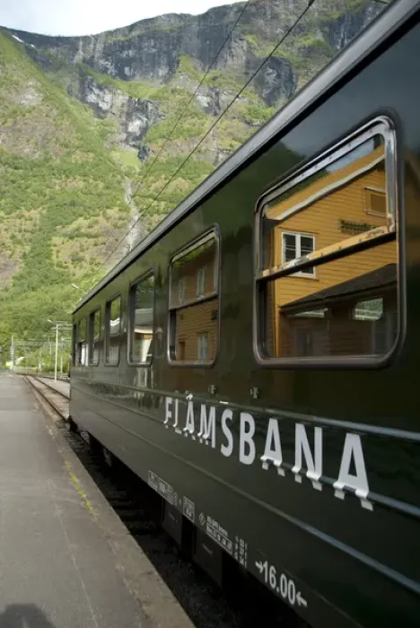 Framed Print : Norway, Flam. Flam Railway (aka Flamsbana) scenic electric tourist train, Flam station Framed Print : Norway, Flam. Flam Railway (aka Flamsbana) scenic electric tourist train, Flam station