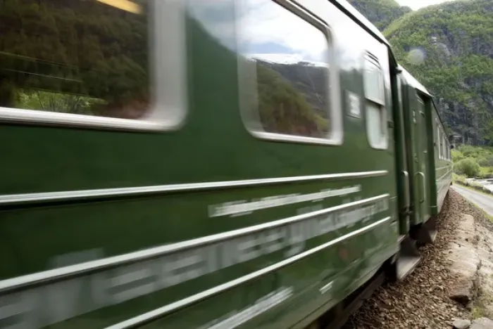 Framed Print : Norway, Flam. Flam Railway (aka Flamsbana) scenic electric tourist train, Blomheller