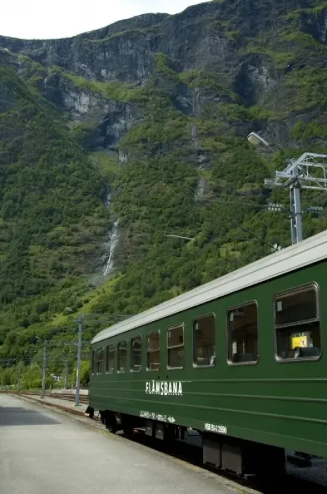 Framed Print : Norway, Flam. Flam Railway (aka Flamsbana) scenic electric tourist train, Flam station