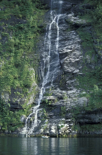 Norway, Geiranger Fjord. Waterfall