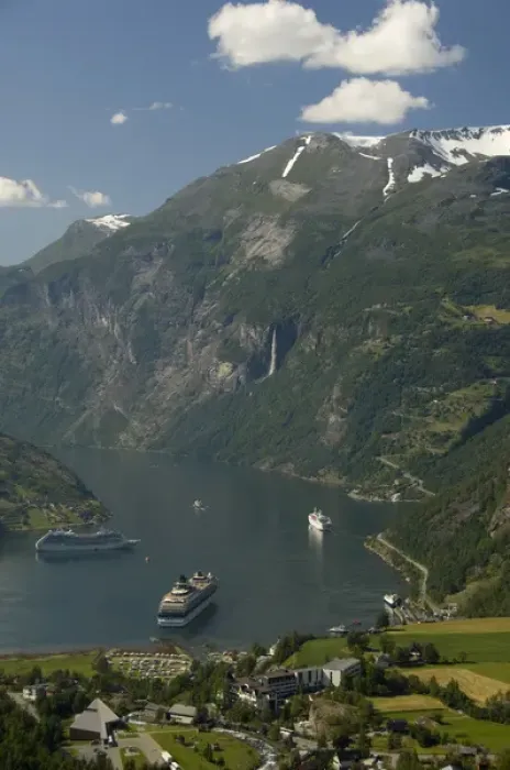 Framed Print : Norway, Geiranger. View of the port of Geiranger from Mt. Dalsnibba. Cruise ships Framed Print : Norway, Geiranger. View of the port of Geiranger from Mt. Dalsnibba. Cruise ships
