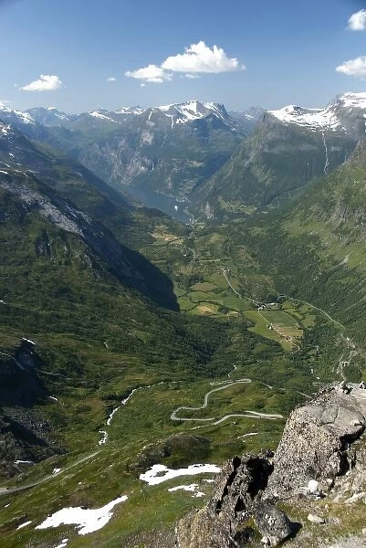 Norway, Geiranger. View of the port of Geiranger from Mt. Dalsnibba. Scenic road 63