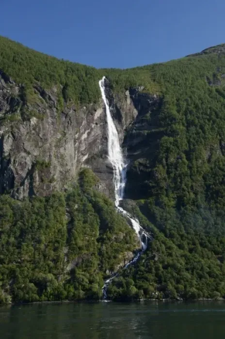 Framed Print : Norway, Geirangerfjord (UNESCO), Geiranger. Scenic fjord view near Geiranger, waterfall