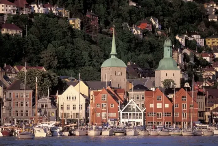 Framed Print : Norway, Hordaland, Bergen. Harbor view