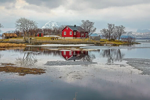 Norway, Lofoten Islands. View across Indrepollen Lake