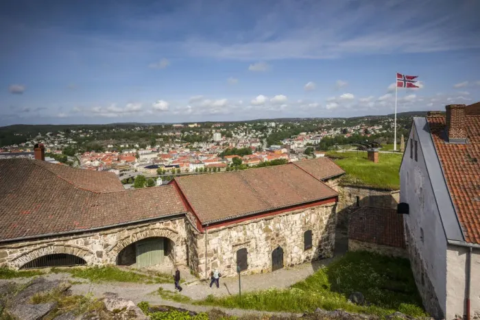 Framed Print : Norway, Ostfold County, Halden, town view from Fredriksten Fortress Framed Print : Norway, Ostfold County, Halden, town view from Fredriksten Fortress
