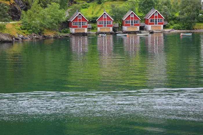 Framed Print : Norway. Red boathouses Framed Print : Norway. Red boathouses