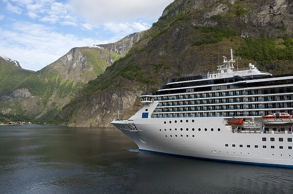 Norway, Sogne Fjord (aka Sognefjord), the longest fjord in the world. Cruise ship