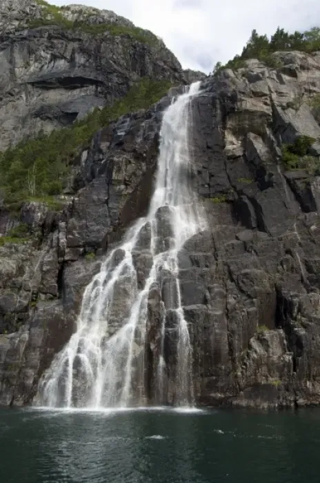 Framed Print : Norway, Stavanger, Lysefjord (aka Lyse Fjord). Hanging Waterfall Framed Print : Norway, Stavanger, Lysefjord (aka Lyse Fjord). Hanging Waterfall