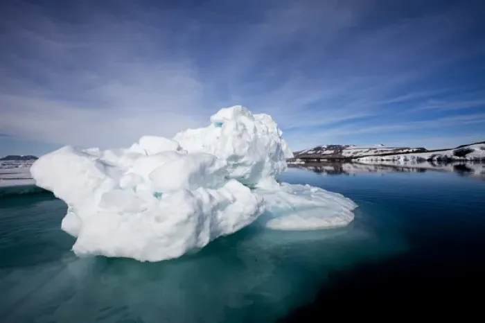 Framed Print : Norway, Svalbard, Edgeoya Island, Icebergs grounded in shallows in Bakenbukta Bay
