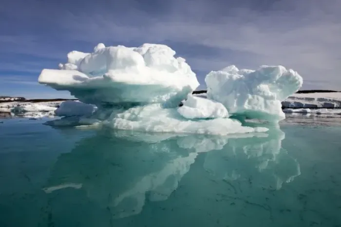 Framed Print : Norway, Svalbard, Edgeoya Island, Icebergs grounded in shallows in Bakenbukta Bay