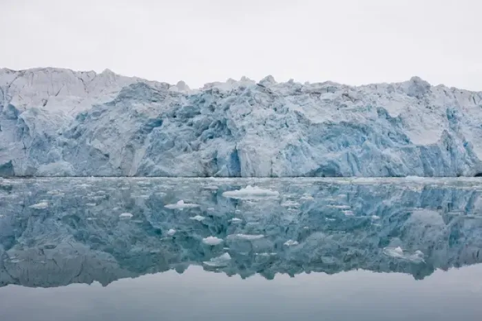 Framed Print : Norway, Svalbard, Spitsbergen, Ice face of Lilliehook Glacier reflected in calm Framed Print : Norway, Svalbard, Spitsbergen, Ice face of Lilliehook Glacier reflected in calm