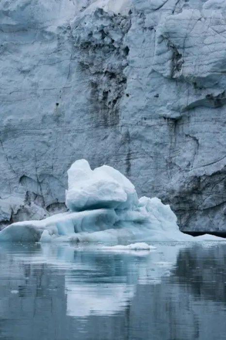 Framed Print : Norway, Svalbard, Spitsbergen Island, Iceberg floating near blue ice face of tidewater