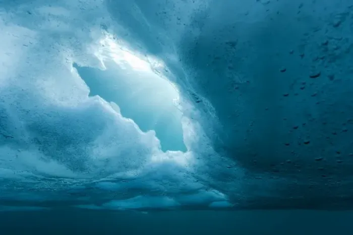 Framed Print : Norway, Svalbard, Spitsbergen Island, Underwater view of first year sea ice along