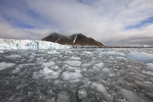 Norway, Svalbard, Spitsbergen Island, Icebergs floating near face of Hans Glacier