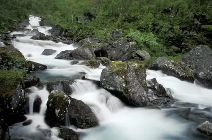Framed Print : Norway, Trollsteingen. Waterfall detail
