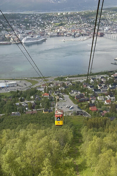 Norway, Tromso. Mt. Storsteinen cable car. Harbor view with Princess cruise ship