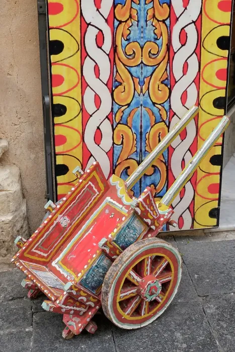 Framed Print : Noto, Sicily. Colorful cart outside of local shop Framed Print : Noto, Sicily. Colorful cart outside of local shop