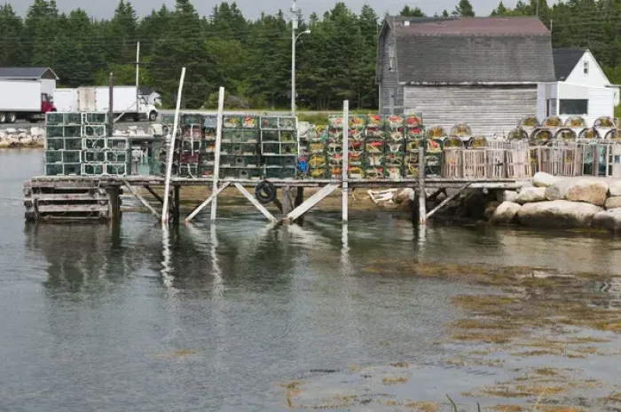 Framed Print : Nova Scotia, Canada. Scene around Blue Rocks in Lunenburg Harbour
