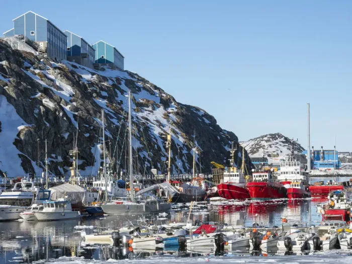 Framed Print : Nuuk Harbour. Nuuk, capital of Greenland. (Editorial Use Only)