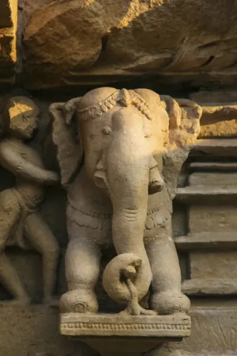Framed Print : Nymph and the elephant, Khajuraho, Madhya Pradesh, India
