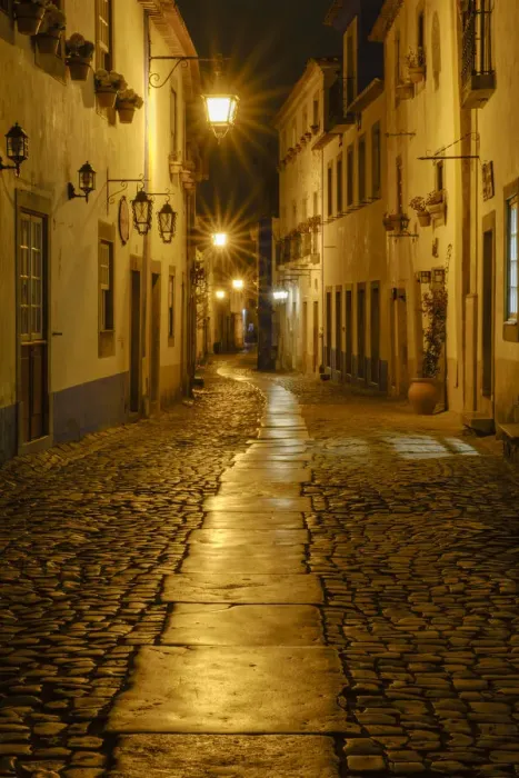 Framed Print : Obidos, Portugal, night, street scene Framed Print : Obidos, Portugal, night, street scene