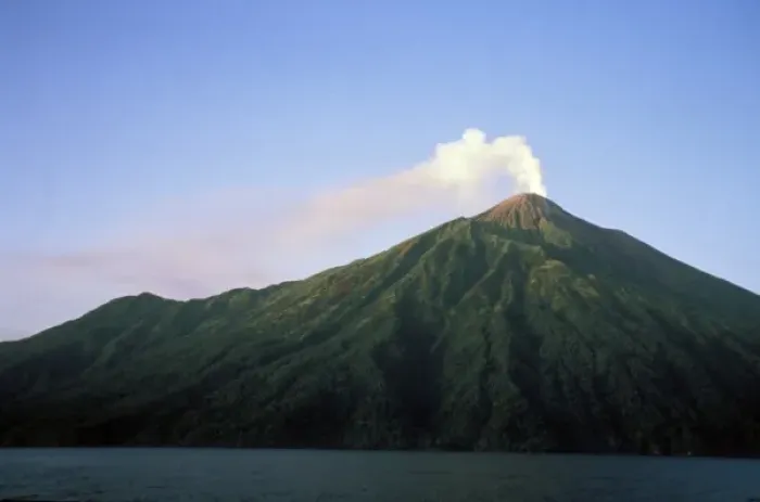 Framed Print : Oceania, Indonesia, Sulawesi. Smoking volcano