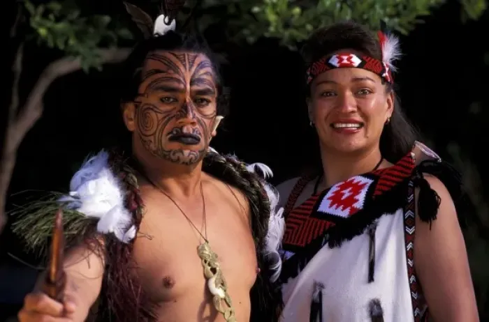 Framed Print : Oceania, New Zealand, North Island. Maori culture, man and woman warriors in native Maori costume Framed Print : Oceania, New Zealand, North Island. Maori culture, man and woman warriors in native Maori costume