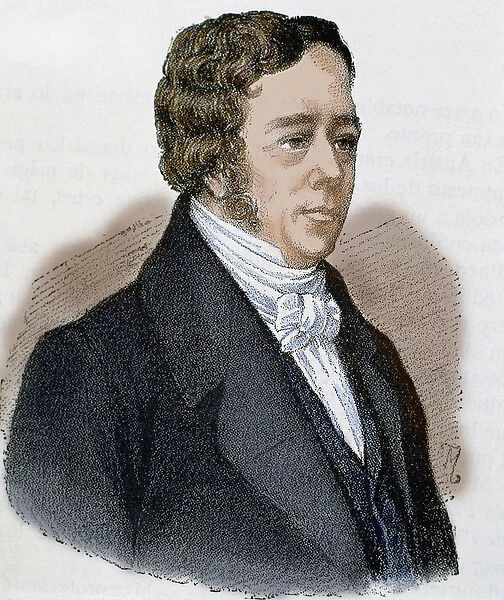 Oersted, Hans Christian (1777-1851). Danish physicist. Colored engraving