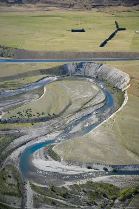 Framed Print : Ohau River and Ohau Canal, Mackenzie Country, South Island, New Zealand - aerial