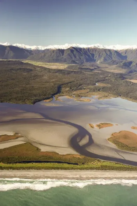 Framed Print : Okarito Lagoon, West Coast, South Island, New Zealand - aerial Framed Print : Okarito Lagoon, West Coast, South Island, New Zealand - aerial