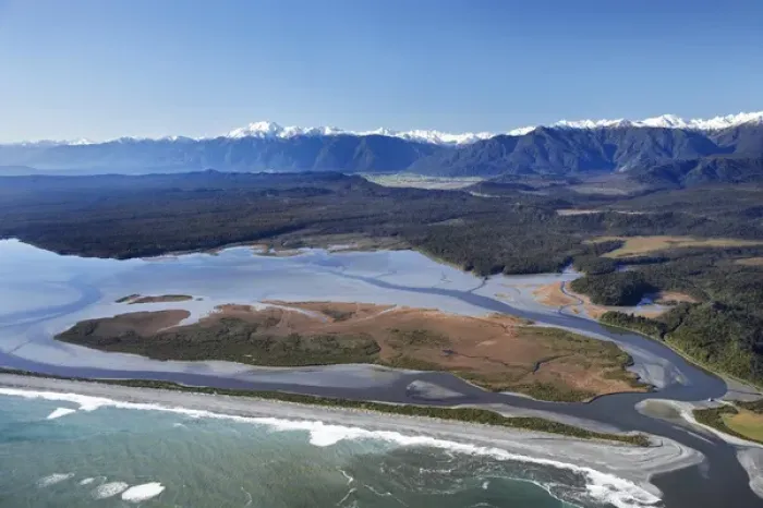 Framed Print : Okarito Lagoon, West Coast, South Island, New Zealand - aerial Framed Print : Okarito Lagoon, West Coast, South Island, New Zealand - aerial