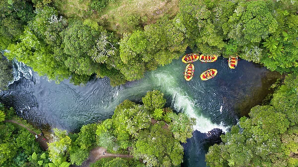 Okere Falls, New Zealand. White water rafting down the Kaituna River in Rotorua, New Zealand