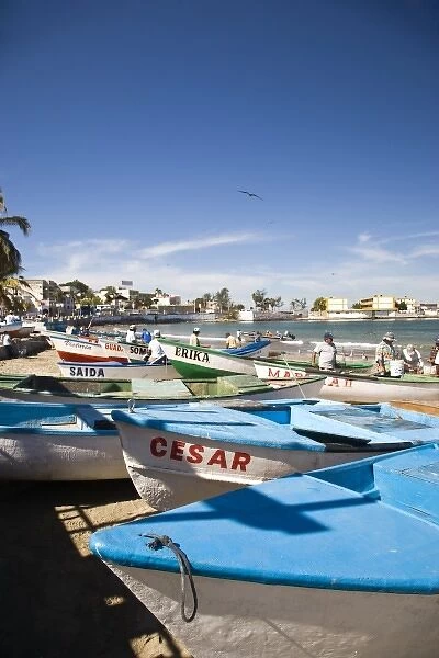 Olas Altas Blvd Beach and Fish Boats, Mazatlan, Sinaloa State, Mexico
