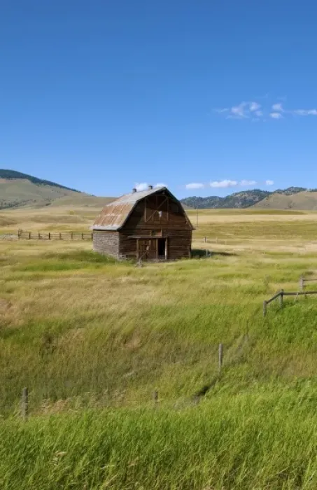 Framed Print : Old barn and field in remote Butte Montana Framed Print : Old barn and field in remote Butte Montana