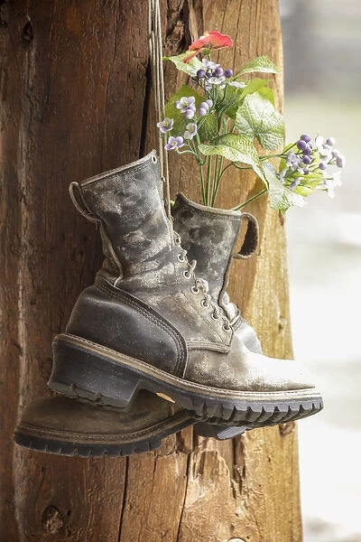 Old boots used a decoration, Pagosa Springs, Colorado, United States