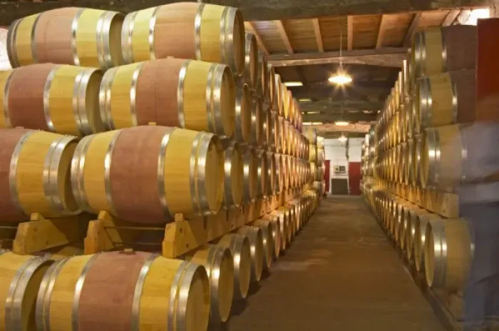 Framed Print : The old cellar for ageing wines in barrel with rows and rows of oak barriques Chateau Framed Print : The old cellar for ageing wines in barrel with rows and rows of oak barriques Chateau