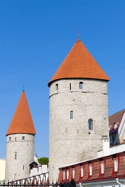 The old city walls of the Old Town of Tallinn, UNESCO World Heritage Site, Estonia