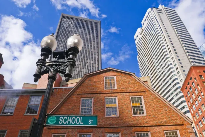 Framed Print : The Old Corner Bookstore on School street (skyscrapers visible), Freedom Trail, Boston