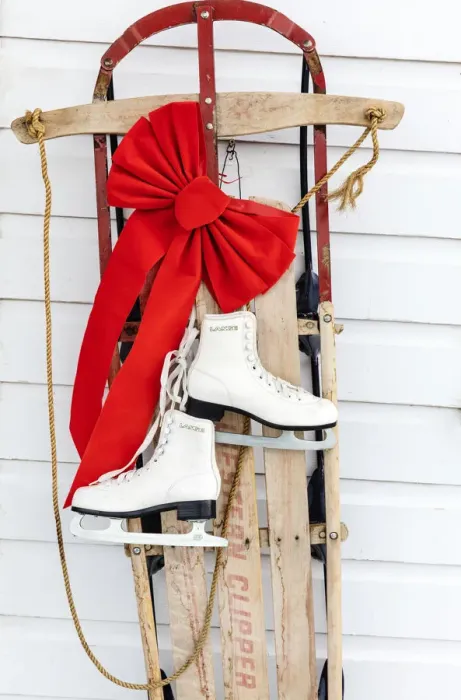 Framed Print : Old fashioned sled with ice skates at Chico Hot Springs in winter in Pray, Montana, USA