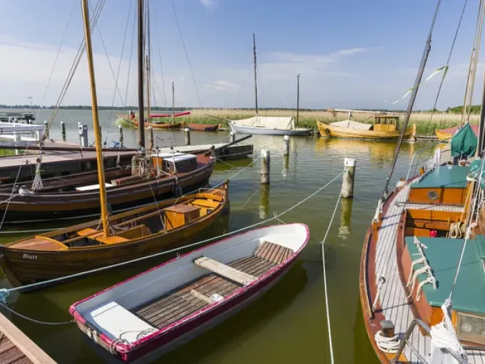 Framed Print : The old Harbour in Wieck at the Bodstedter Bodden close to the Western Pomerania Lagoon Area NP