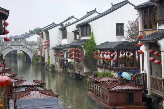Framed Print : Old houses along the Grand Canal in Shantang street, old town of Suzhou, Jiangsu, China