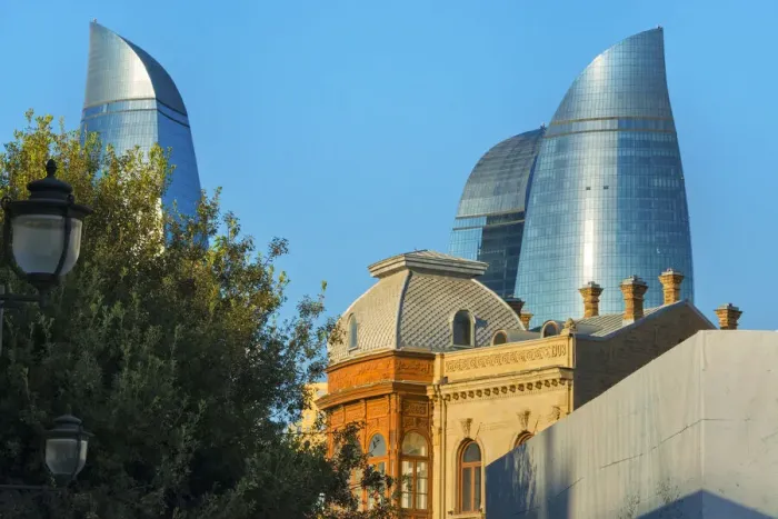 Framed Print : Old houses in the Inner City of Baku with Flaming Towers, Baku, Azerbaijan Framed Print : Old houses in the Inner City of Baku with Flaming Towers, Baku, Azerbaijan